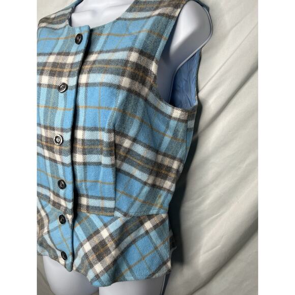Peplum Blue Plaid Vest Button Up Size S-M Made in Japan Vintage 1960s - Picture 3 of 7
